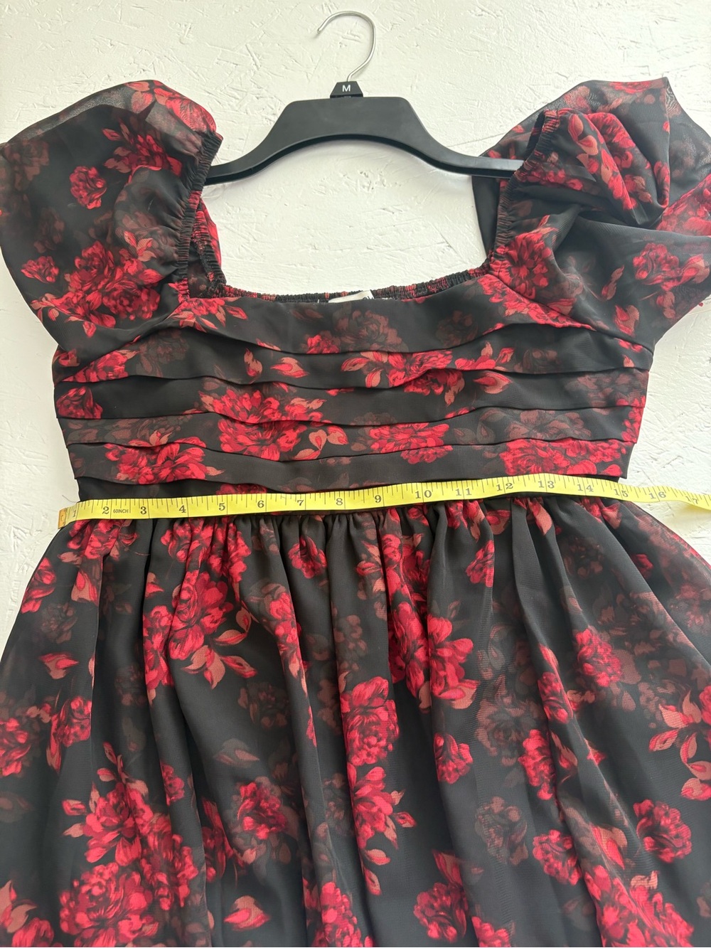 Wallflower Black Maxi Dress with Red Floral Print and Puff Sleeves - Picture 5 of 7